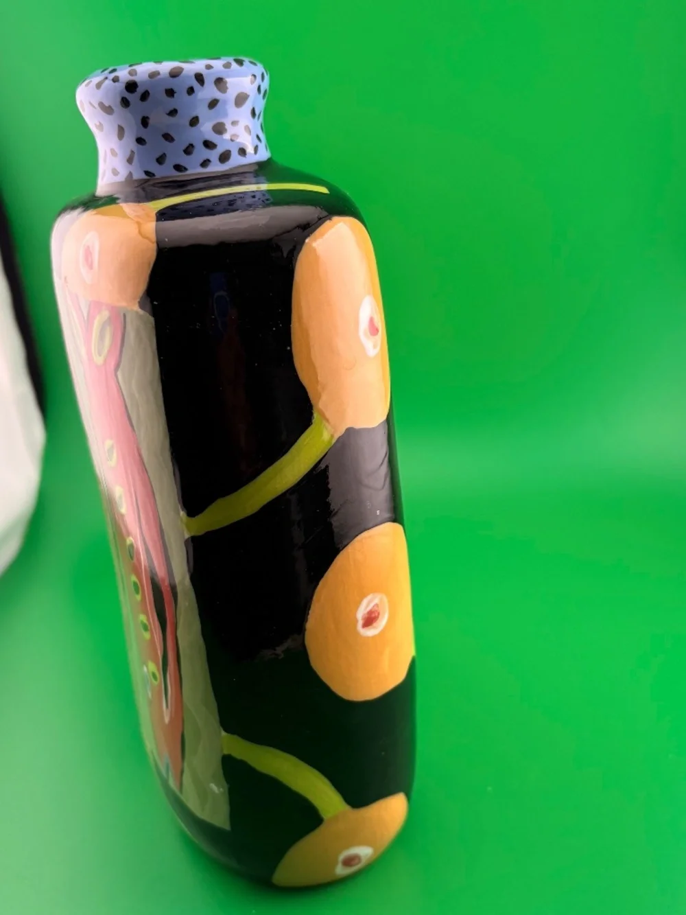 Droll Designs Hand Painted Ceramic Flask Jar Vase 8.5